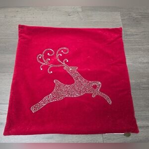 Pier 1 Reindeer Accent Pillow Cover Red Velveteen Beaded Sparkle